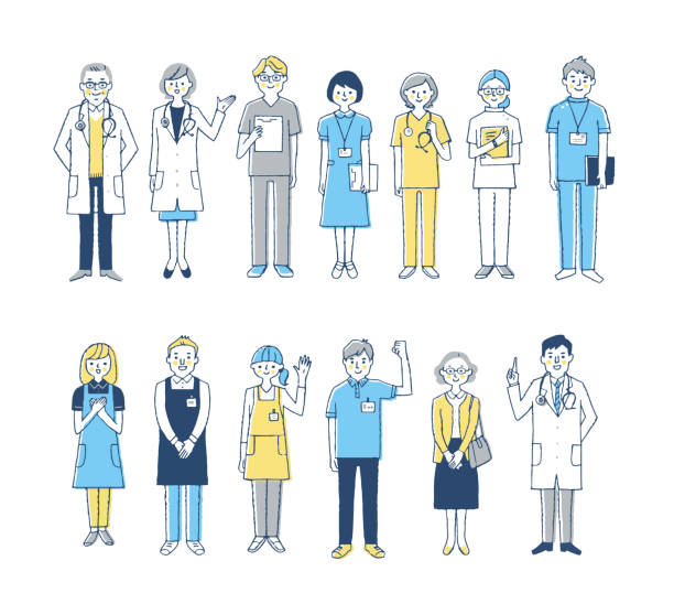 illustrazioni stock, clip art, cartoni animati e icone di tendenza di persone mediche e assistenziali - white background nurse occupation people