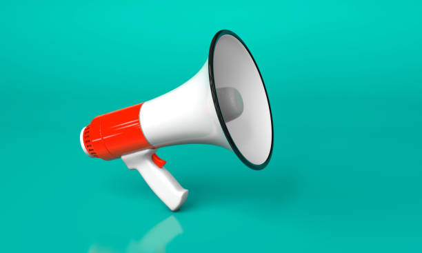 istock Red megaphone loudspeaker on a green background. 3d render 1278002048