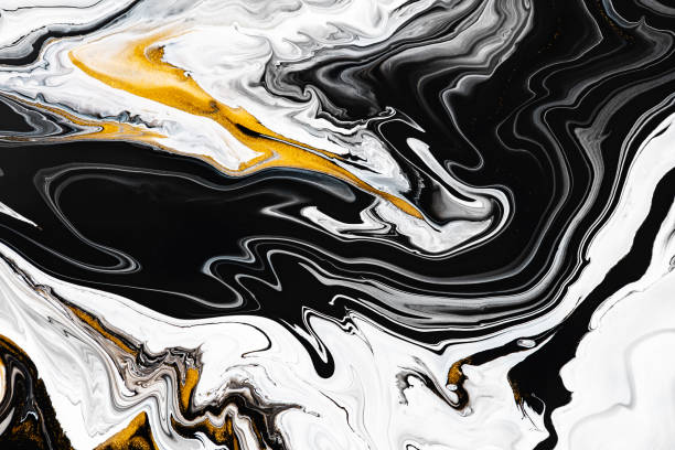 istock Fluid art texture. Backdrop with abstract iridescent paint effect. Liquid acrylic artwork with beautiful mixed paints. Can be used for interior poster. Golden, black and white overflowing colors. 1278006153