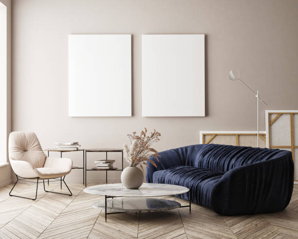 istock mock up poster frame in modern interior background, scandinavian style, 3D render 1278007505
