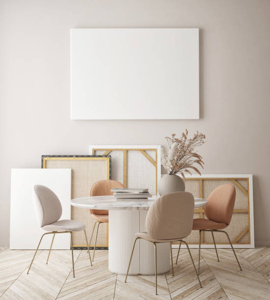 istock mock up poster frame in modern interior background, scandinavian style, 3D render 1278007507