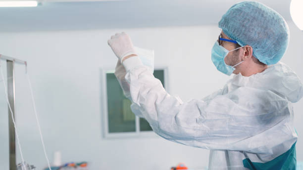 istock Face mask production line in modern factory 1278008194
