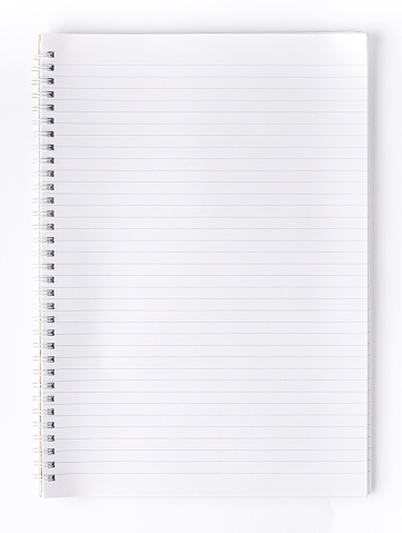 Open notebook with blank pages.