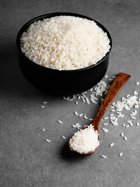 Rice grains,  White rice in the bowl, Rice with a spoon,