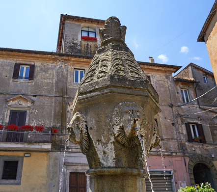 Lion fountain in Piazza Cavour, Viterbo Province