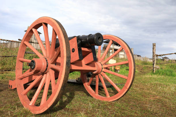 istock View of old cannon on wooden wheels 1278018403