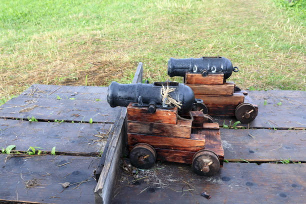 istock Two signal cannons on wooden wheels 1278018405