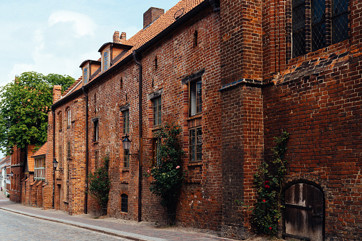 Old brick buildings in street in Wismar