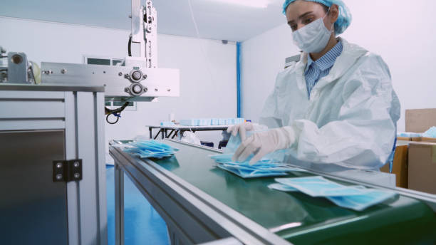 istock Face mask production line in modern factory 1278022369
