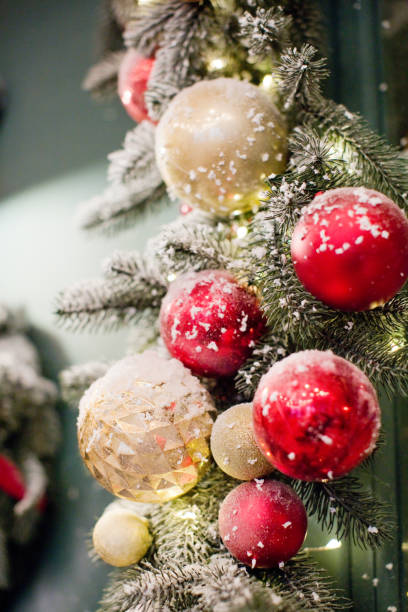 istock Christmas wreath with snow and decorations 1278024586