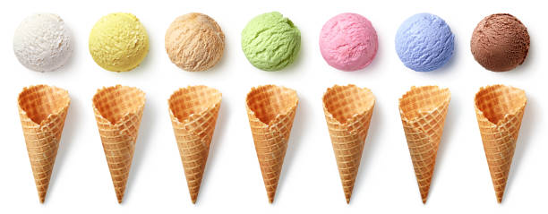 istock Row of different ice cream scoops and cones 1278031587