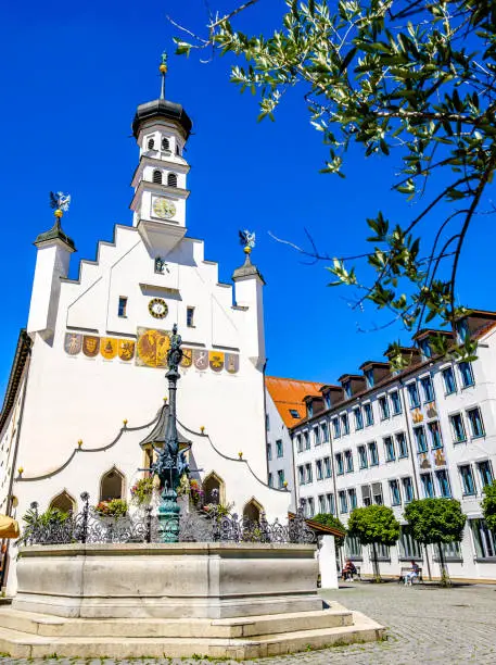 Famous historic buildings at the old town of Kempten im Allgau
