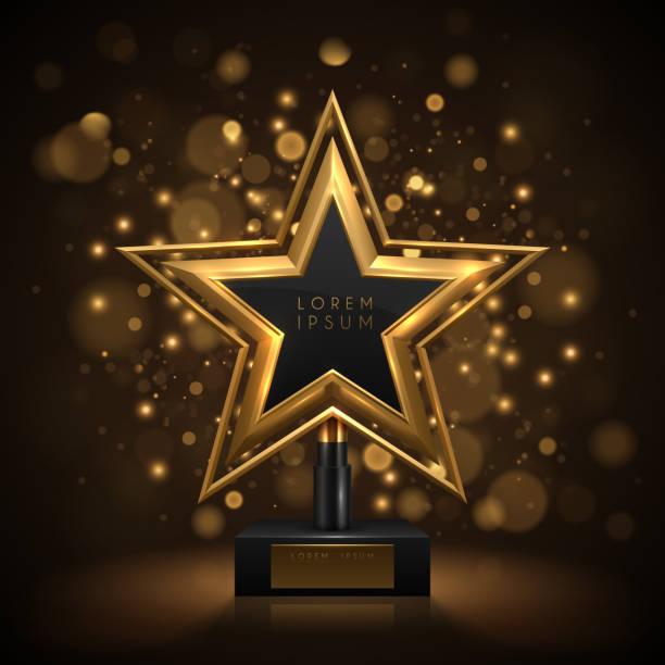 ilustraciones, imágenes clip art, dibujos animados e iconos de stock de premio de oro con efecto bokeh de espalda - trophy gold incentive award