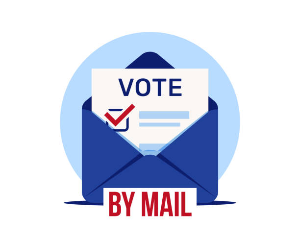 ilustrações, clipart, desenhos animados e ícones de vote por correio. votação distante. cédula eleitoral em um envelope - distant sign