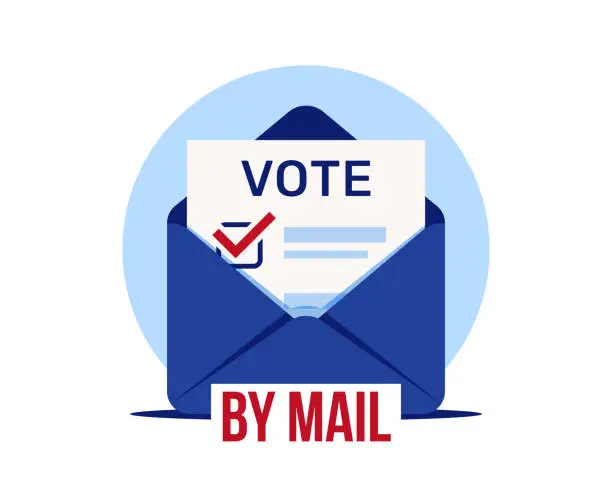 Vector illustration of Vote by mail. Distant voting. Election ballot in an envelope