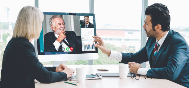 istock Video call group business people meeting on virtual workplace or remote office 1278041945