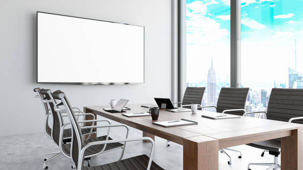 istock Modern Board Room with Blank TV Screen 1278045481