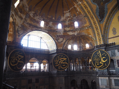 In May 2019, tourists could visit the interior of Hagia Sophia when it was still a basilica and before it came back as a mosque, in Istanbul, in Turkey.