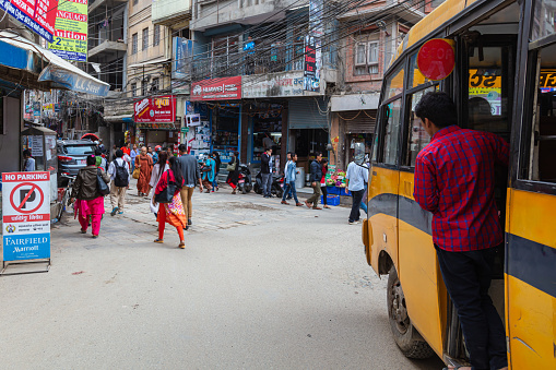 Kathmandu, Nepal - September 11, 2020: Kathmandu inner city still marked from the earthquake disaster. Reconstruction is progressing slowly and is being further delayed by the corona virus crisis