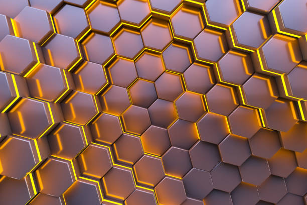 istock Hexagonal glowing cells. Yellow theme. Futuristic style. 1278067115