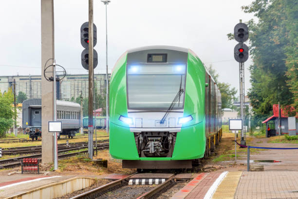 istock The commuter train leaves the passenger station. 1278068475