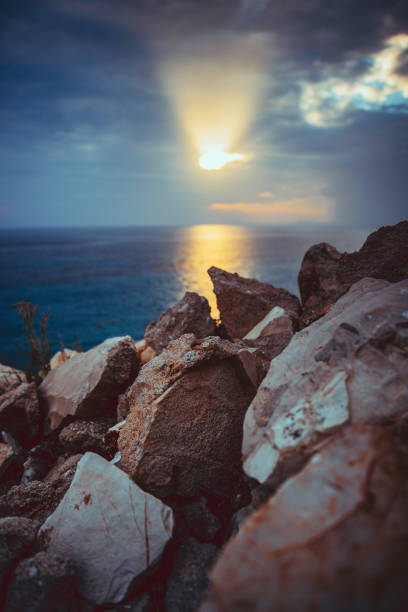 Sunset from the rocky coastline.