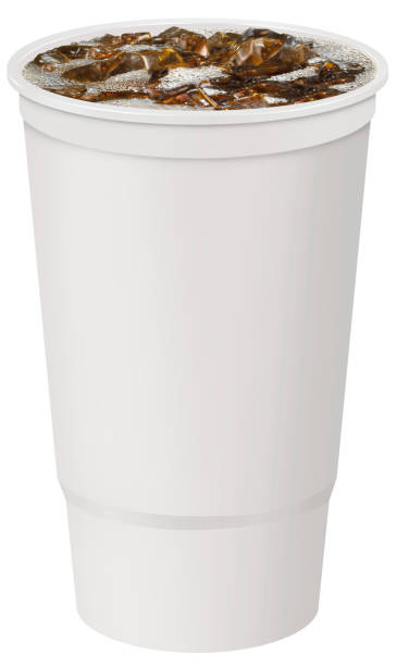 32oz white plastic fountain cup with soda and ice