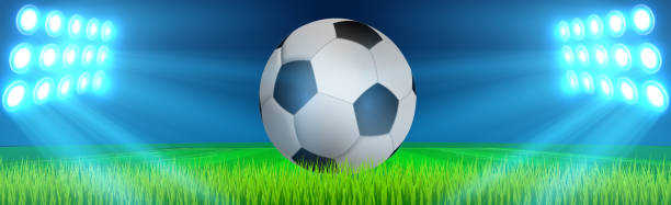 istock Realistic soccer ball on a green soccer lawn 1278077644