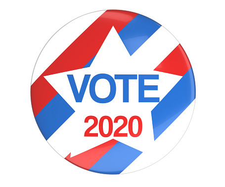 Vote election badge button for 2020, vote USA 2020, 3D rendering