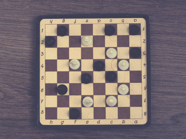 istock Game of chess. Mini retro chess. Top view. 1278083574