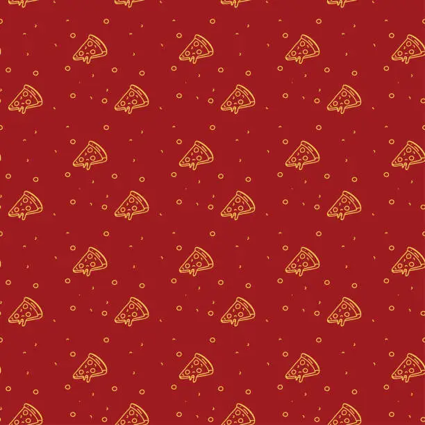 Vector illustration of Light Yellow Pizza Pattern on Red Background for Pizzeria Restaurant