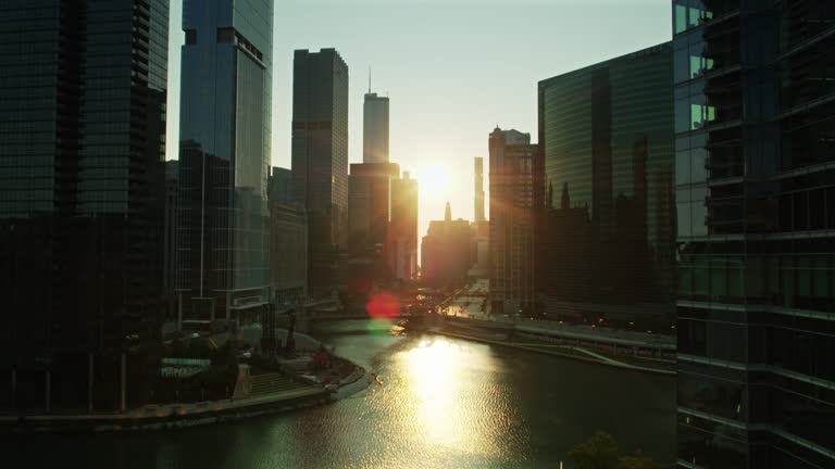 Ascending Drone Shot Revealing Confluences of Chicago Rivers