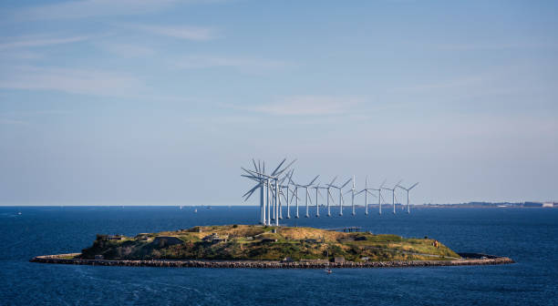 Offshore wind farm in the Baltic Sea off the coast of Denmark stock photo