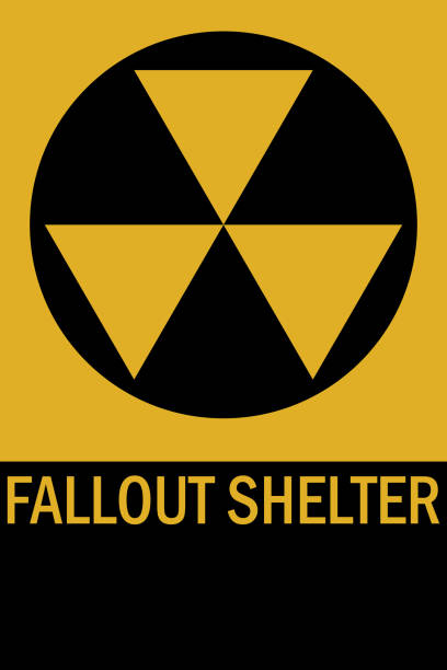 Fallout shelter sign. Fallout shelter sign. Yellow, black background. Perfect for backgrounds, poster, sticker, icon, sign, label and wallpaper. nuclear fallout stock illustrations