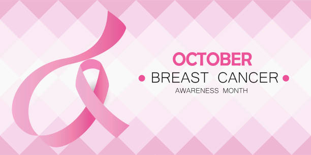 October Breast Cancer awareness month campaign banner vector October Breast Cancer awareness month campaign banner vector. Geometric modern background with pink ribbon and text. breast cancer symbol for facebook stock illustrations