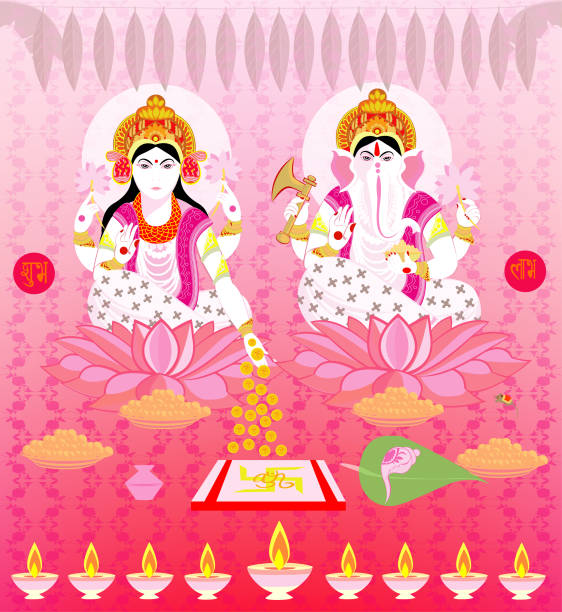 ilustrações, clipart, desenhos animados e ícones de lakshmi ganesh , diwali, - ganesh festival