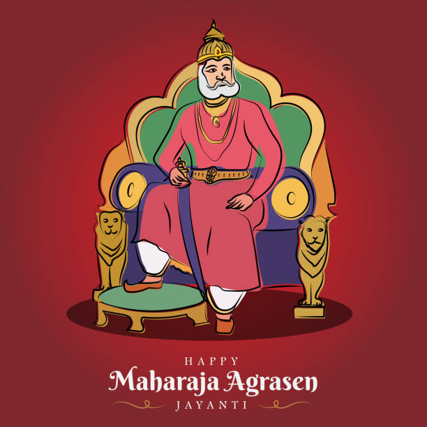 Maharaja Agrasen Jayanti poster, Agrasen illustration banner, vector Maharaja Agrasen Jayanti poster, Indain king Agrasen illustration banner, vector maharadja stock illustrations