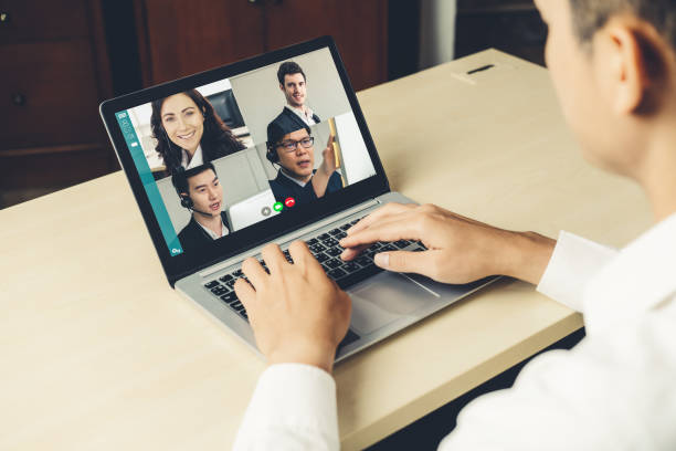 istock Video call business people meeting on virtual workplace or remote office 1278114588