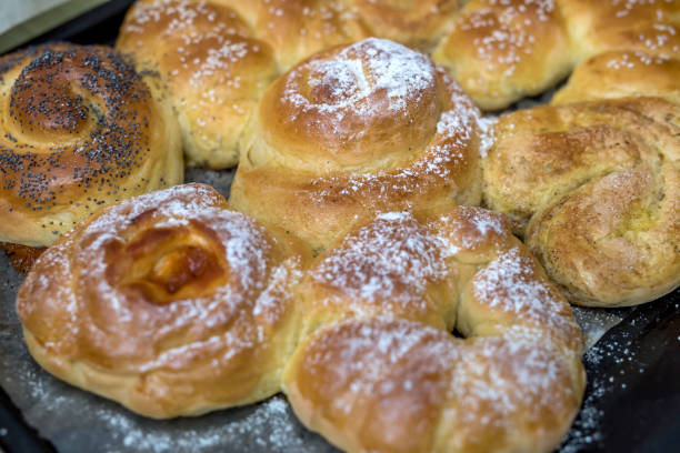 istock Freshly homemade baked round buns 1278115381