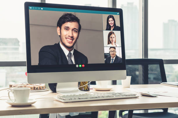 istock Video call business people meeting on virtual workplace or remote office 1278117343