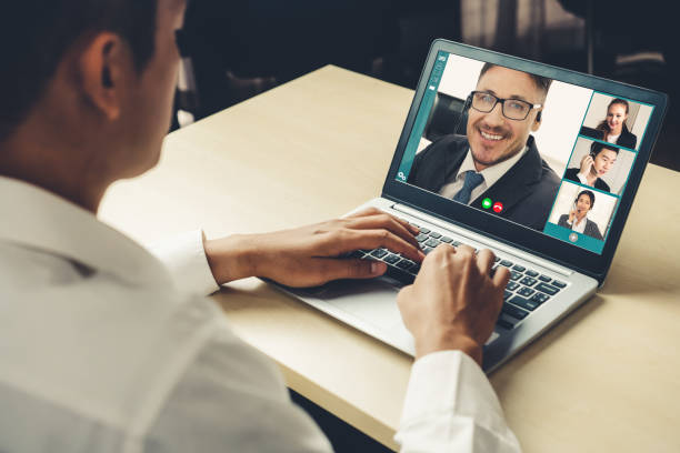 istock Video call business people meeting on virtual workplace or remote office 1278118092
