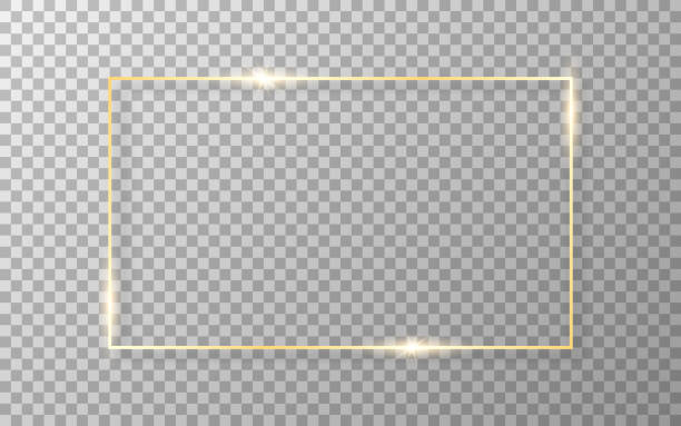 goldrahmen auf transparentem hintergrund. luxus goldene grenze. glänzendes rechteck mit weichem schatten. hochzeit oder modeobjekt. realistische vorlage. vektor-illustration - christbaumkugel fotos stock-grafiken, -clipart, -cartoons und -symbole