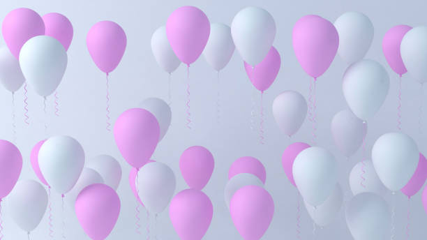 istock Balloons pink and white on pastel blue background 1278141761