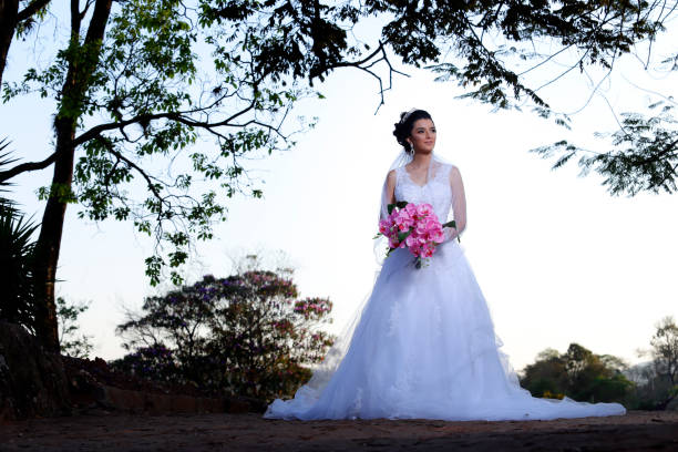 beautiful woman dressed in wedding costume