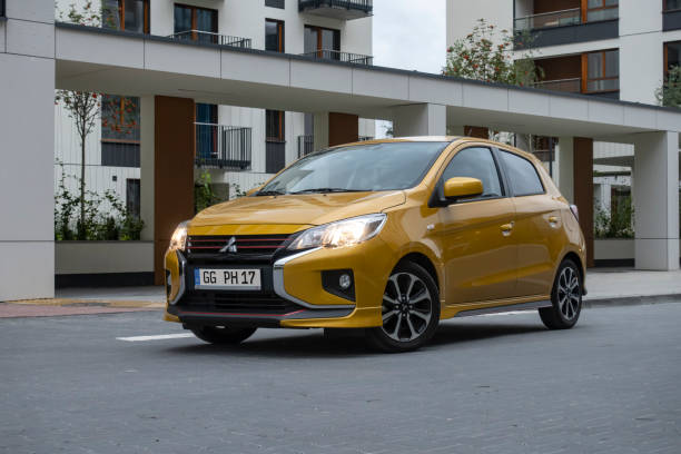 Prague, Czech Republic - 1st September, 2020: Mitsubishi Space Star on a street. This model is the smallest car from Mitsubishi offer in Europe.