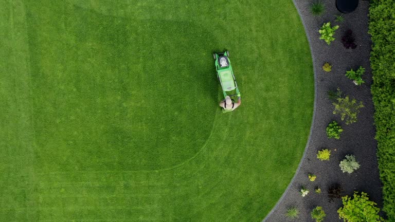 Mowing Lawn In Circular Pattern.
