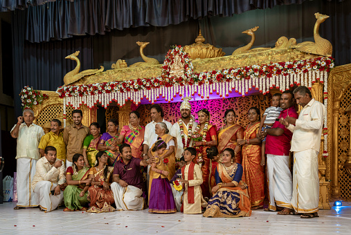 Kandy, Sri Lanka - 09-03-24 - Extended Family Portrait at Sri Lanka Hindu Wedding.