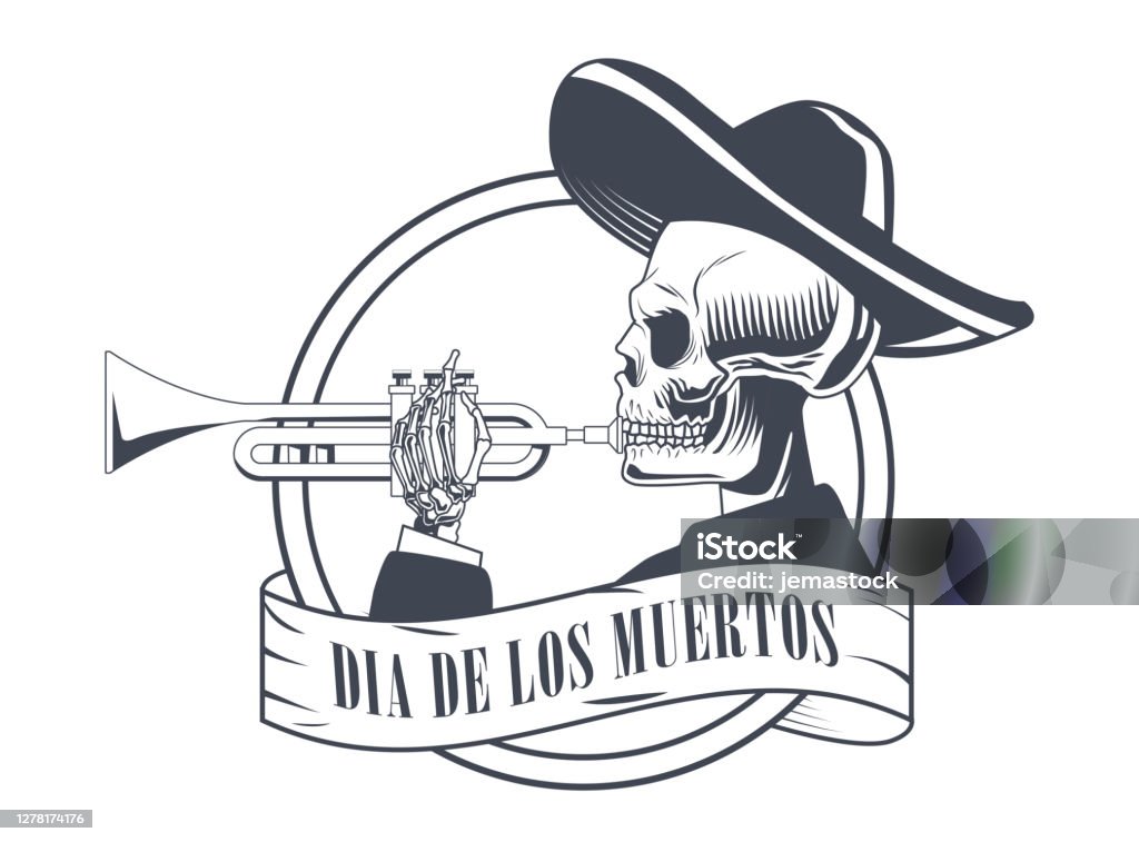 Ilustración de Dia De Los Muertos Cartel Con Mariachi Calavera Tocando El  Dibujo De La Trompeta y más Vectores Libres de Derechos de Arte - iStock