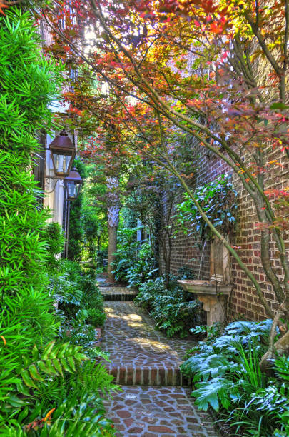 istock Beautiful Brick waling path with fountain-Charleston,  SC 1278177606