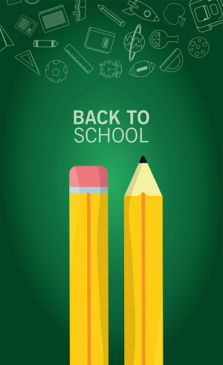 back to school lettering season with pencils and supplies in chalboard background vector illustration design